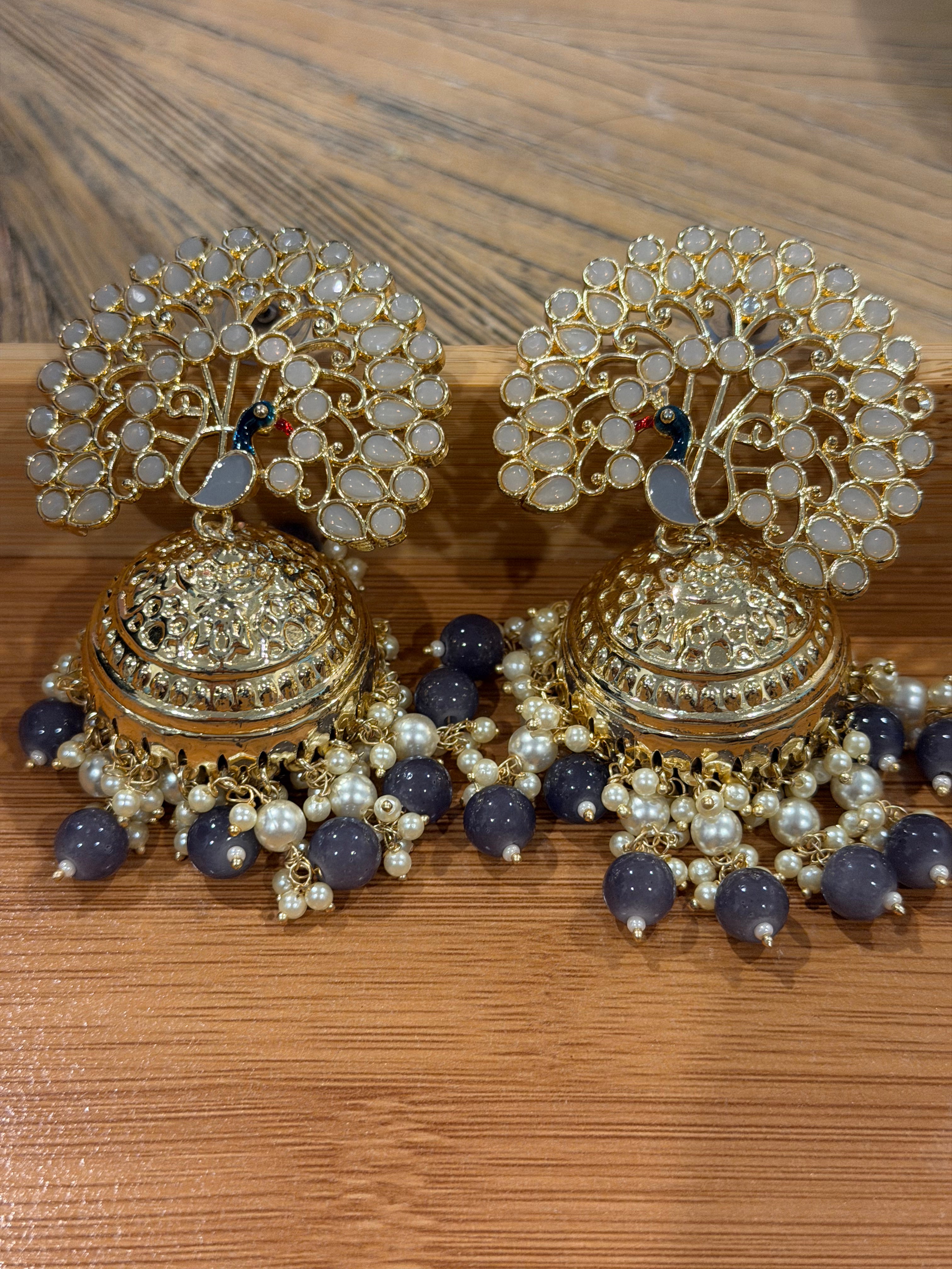 Grey Peacock Jhumka